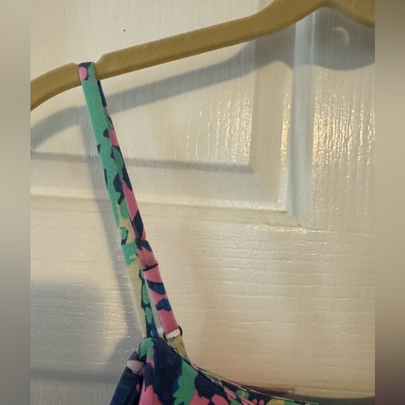 LILLY PULITZER Blue Floral Ruffle “Klea Off the Shoulder Romper” - Picture 3 of 6